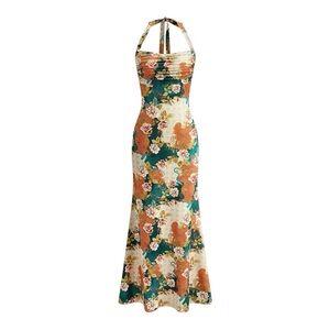 Commense Halter Neck Floral Maxi Dress Back Tie Stretchy NWT XS